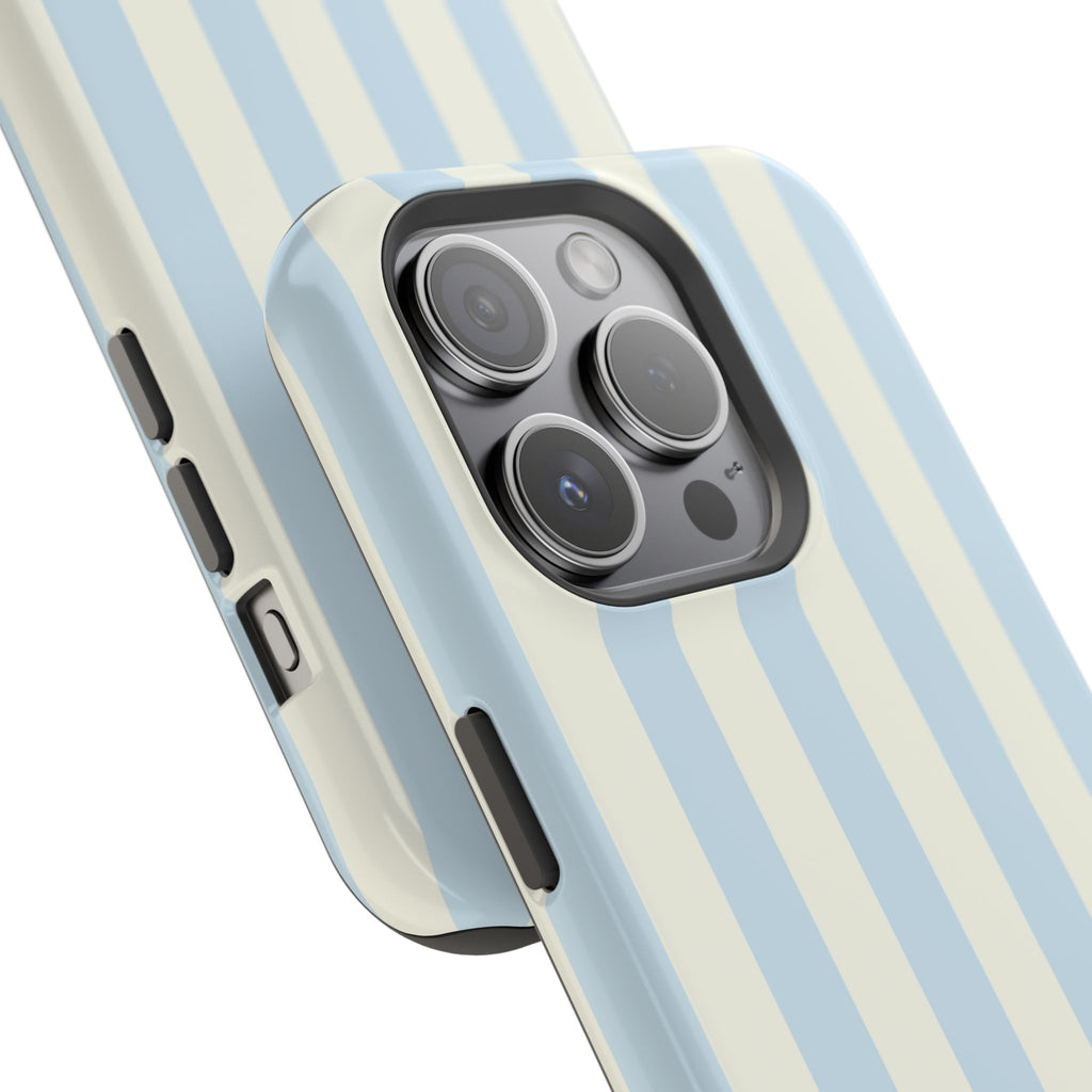 Pastel Blue & Cream Stripe Magnetic Impact-Resistant Phone Case