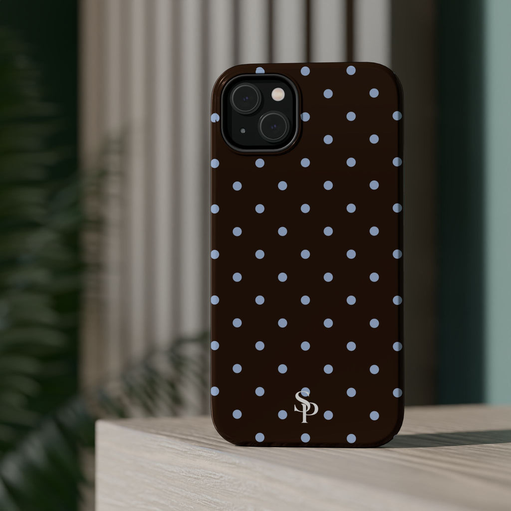 Brown & Light Blue Polka Dot Magnetic Phone Case