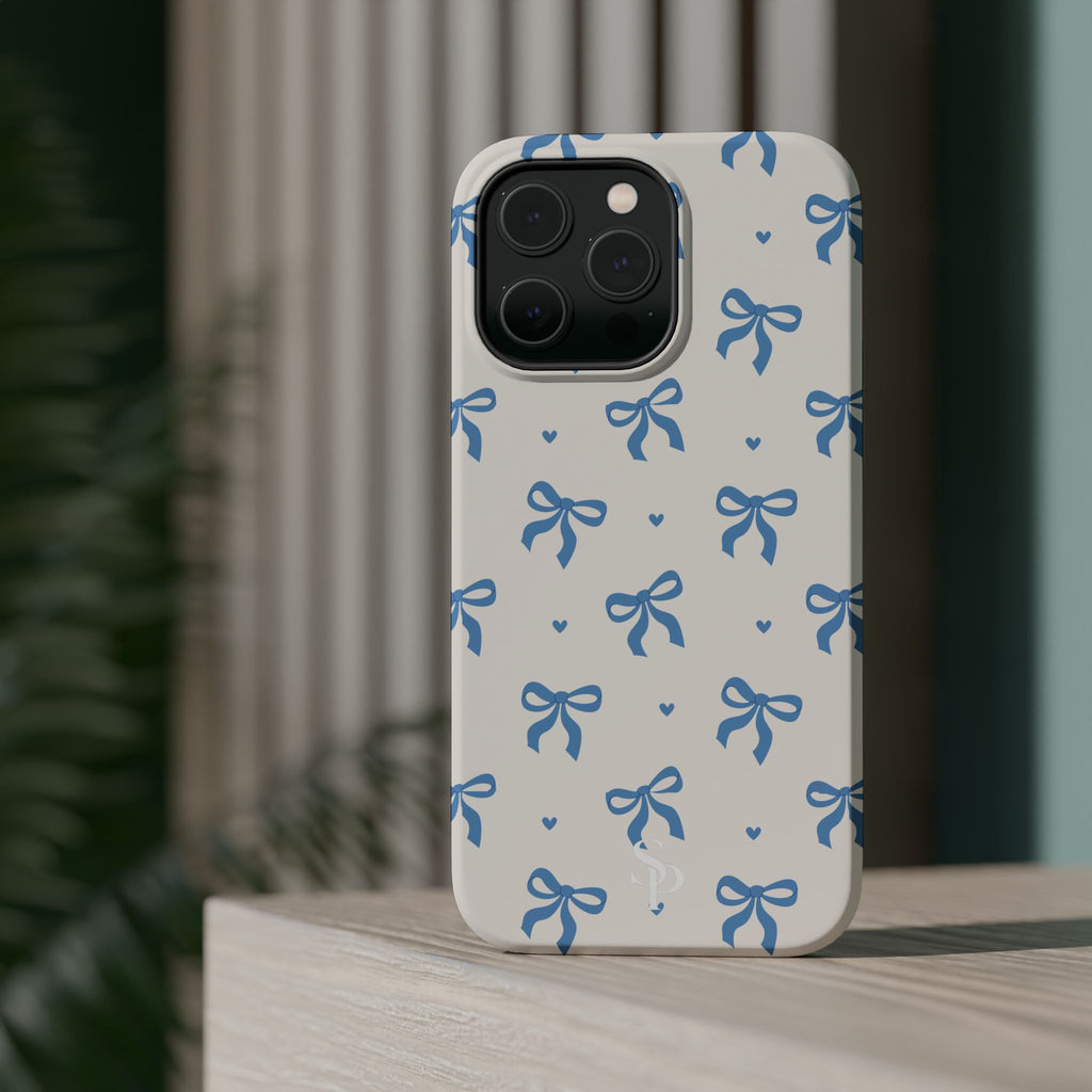 Blue Bow with Small Blue Hearts Magnetic Tough Case