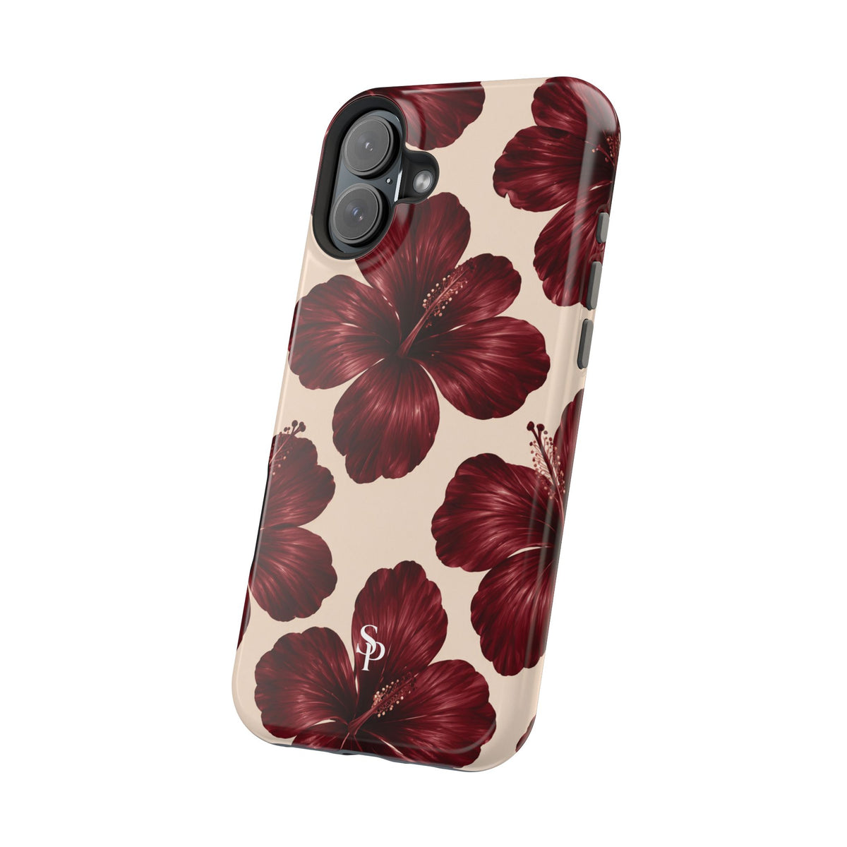 Burgundy Hibiscus Floral Magnetic Phone Case
