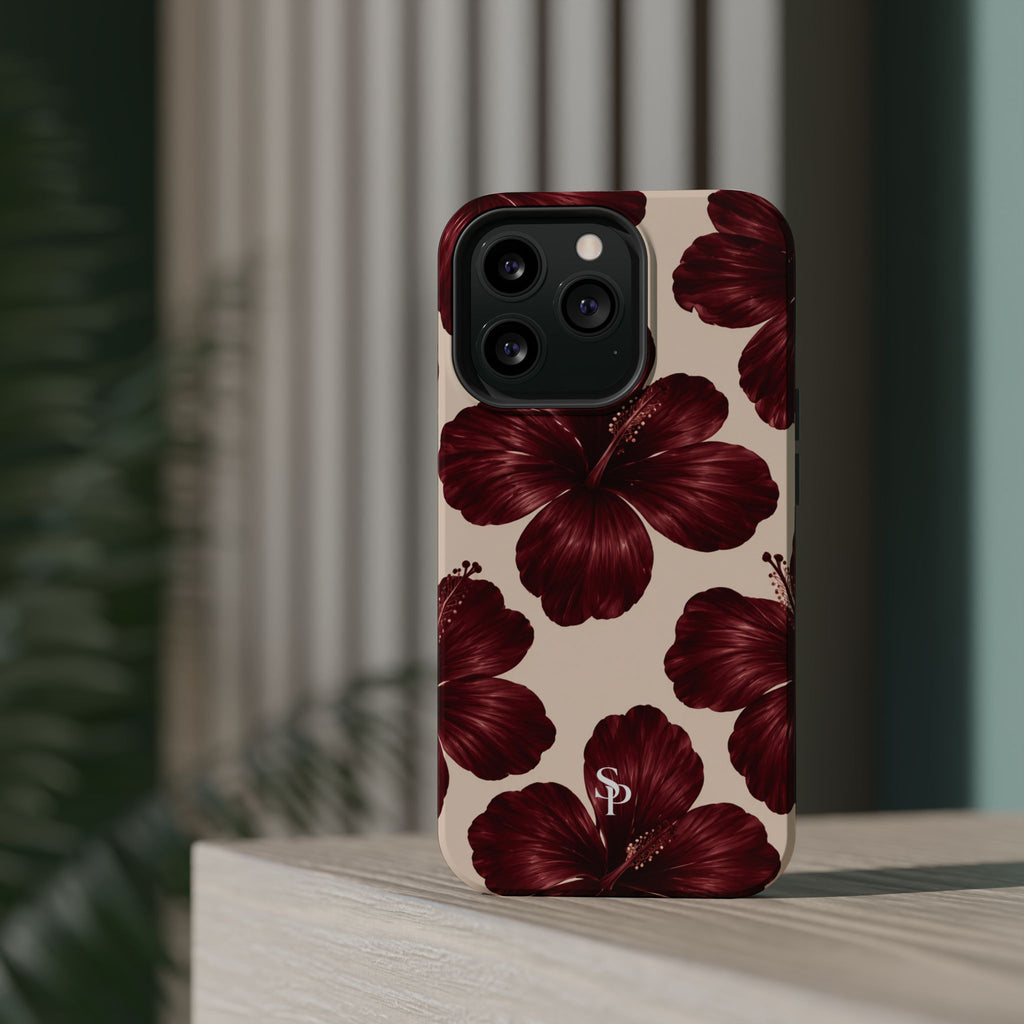 Burgundy Hibiscus Floral Magnetic Phone Case