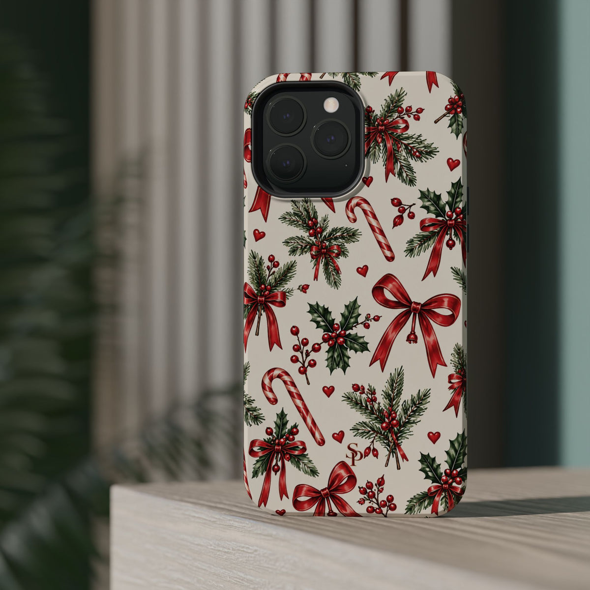 Christmas Candy Cane & Bow Magnetic Phone Case