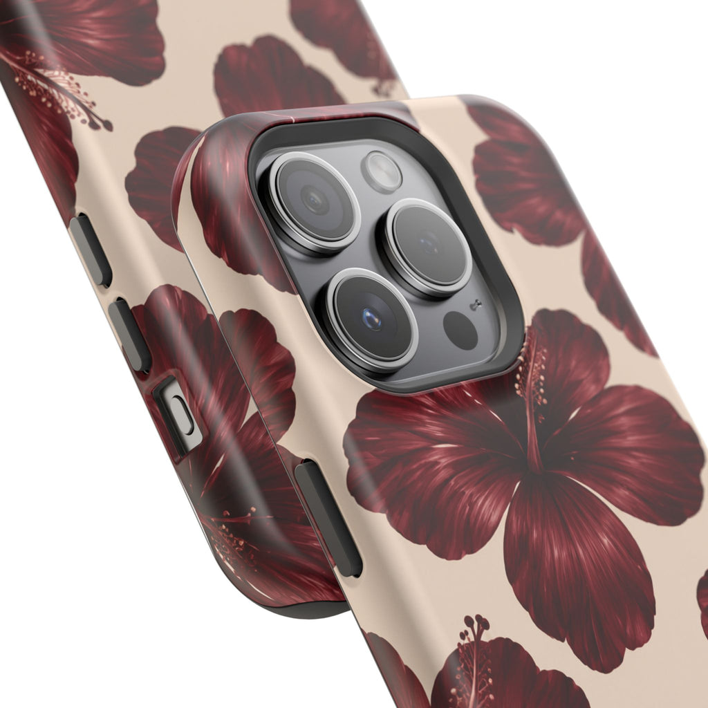 Burgundy Hibiscus Floral Magnetic Phone Case