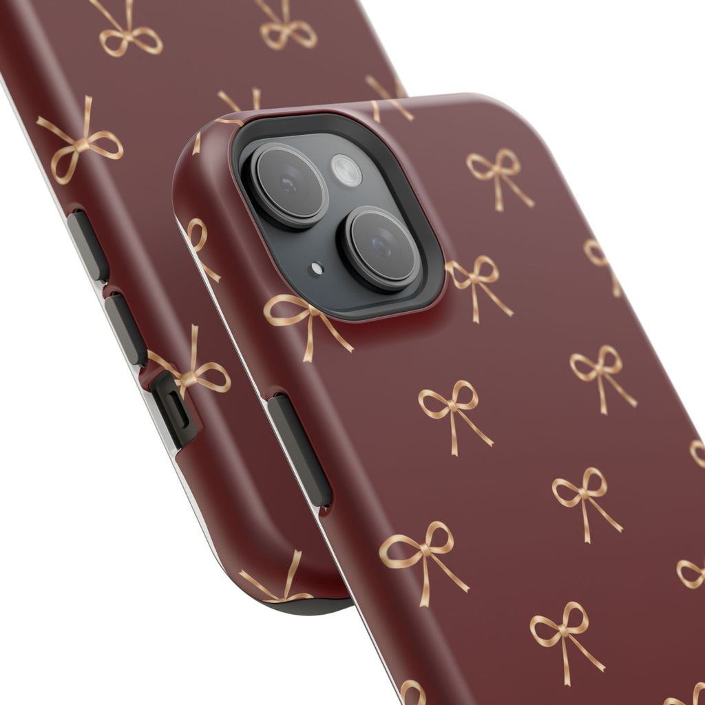 Burgundy Festive Gold Bow Magnetic Phone Case
