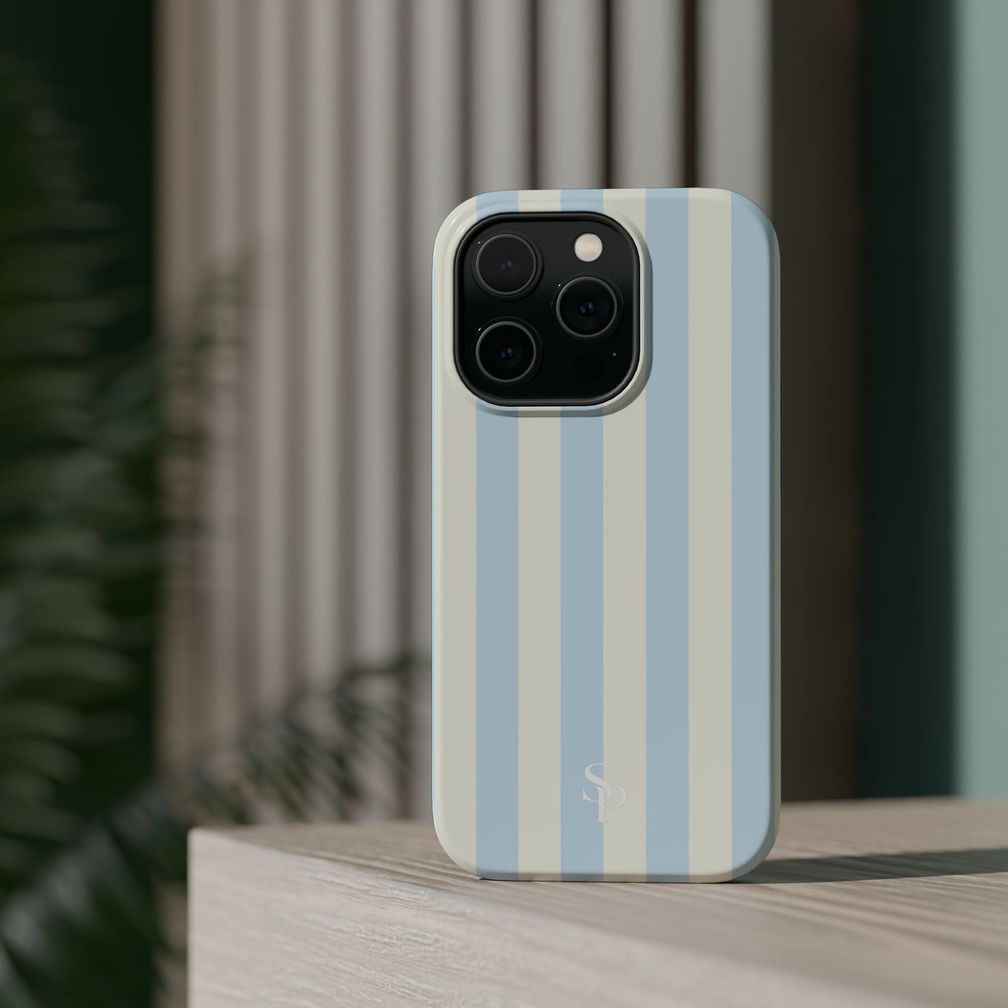Pastel Blue & Cream Stripe Magnetic Impact-Resistant Phone Case