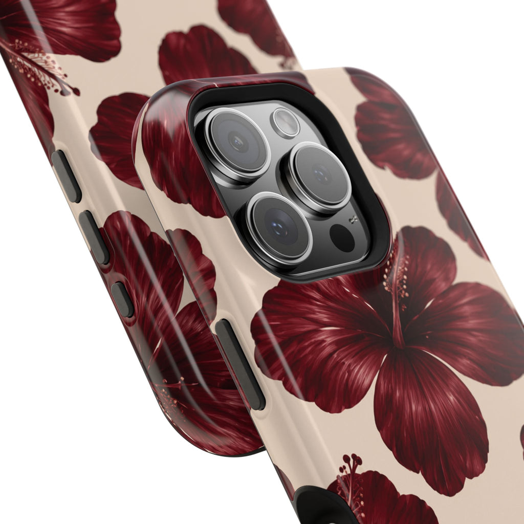 Burgundy Hibiscus Floral Magnetic Phone Case