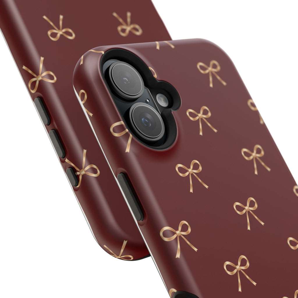 Burgundy Festive Gold Bow Magnetic Phone Case