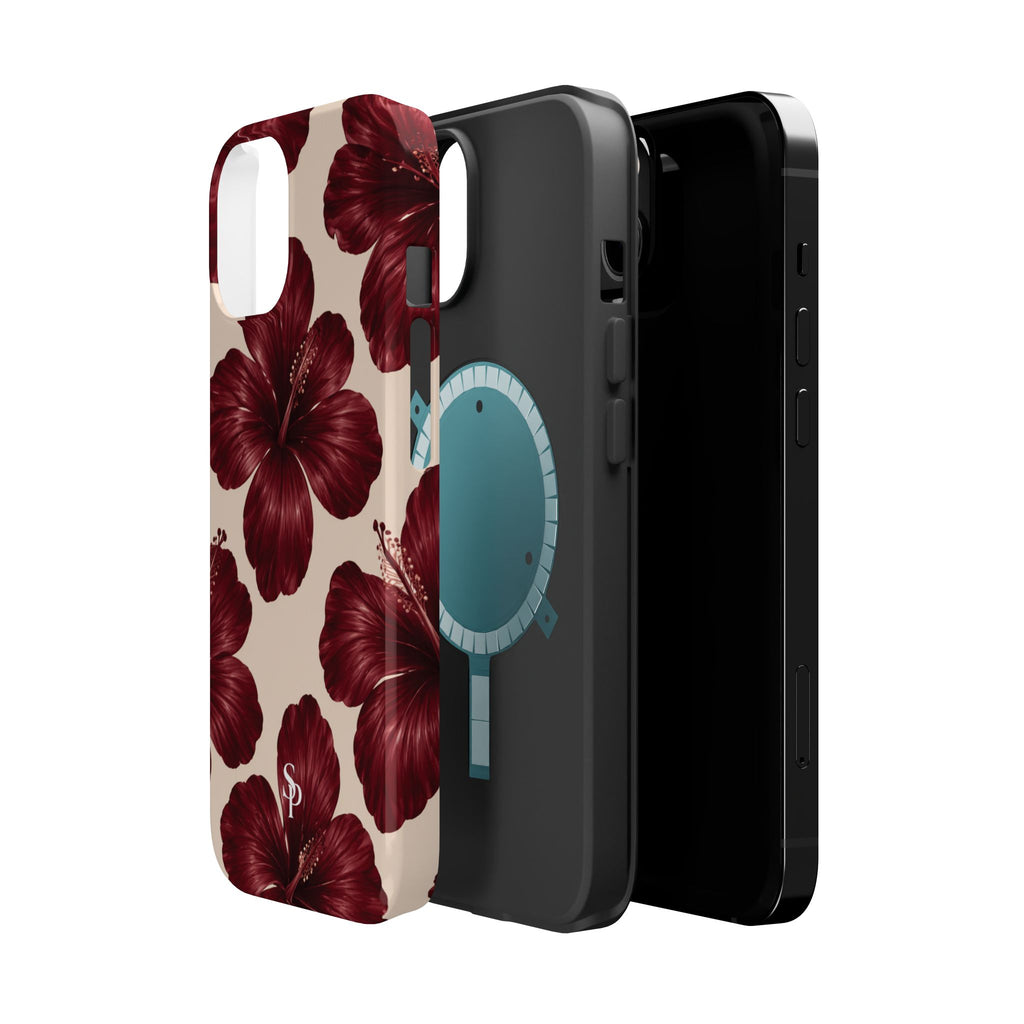 Burgundy Hibiscus Floral Magnetic Phone Case