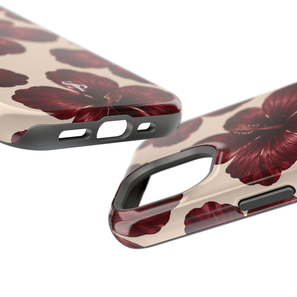 Burgundy Hibiscus Floral Magnetic Phone Case