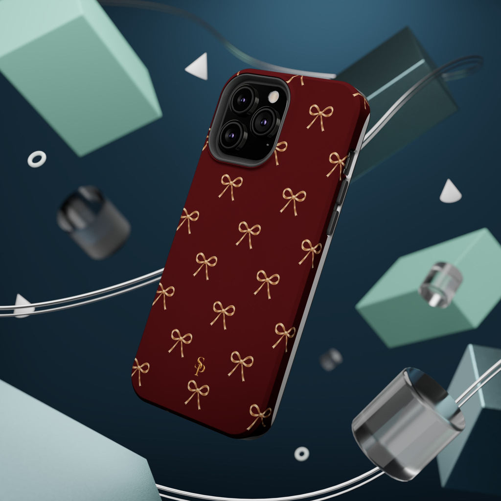 Burgundy Festive Gold Bow Magnetic Phone Case