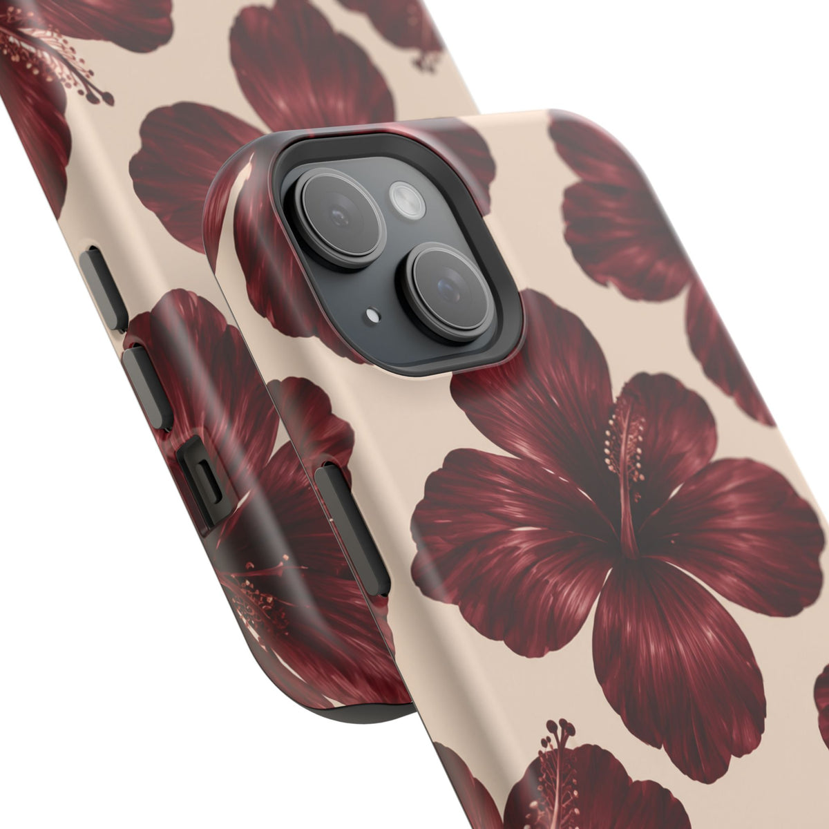 Burgundy Hibiscus Floral Magnetic Phone Case