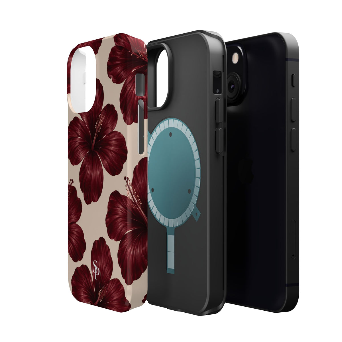 Burgundy Hibiscus Floral Magnetic Phone Case