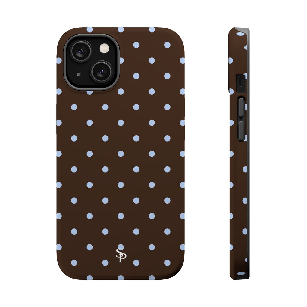 Brown & Light Blue Polka Dot Magnetic Phone Case
