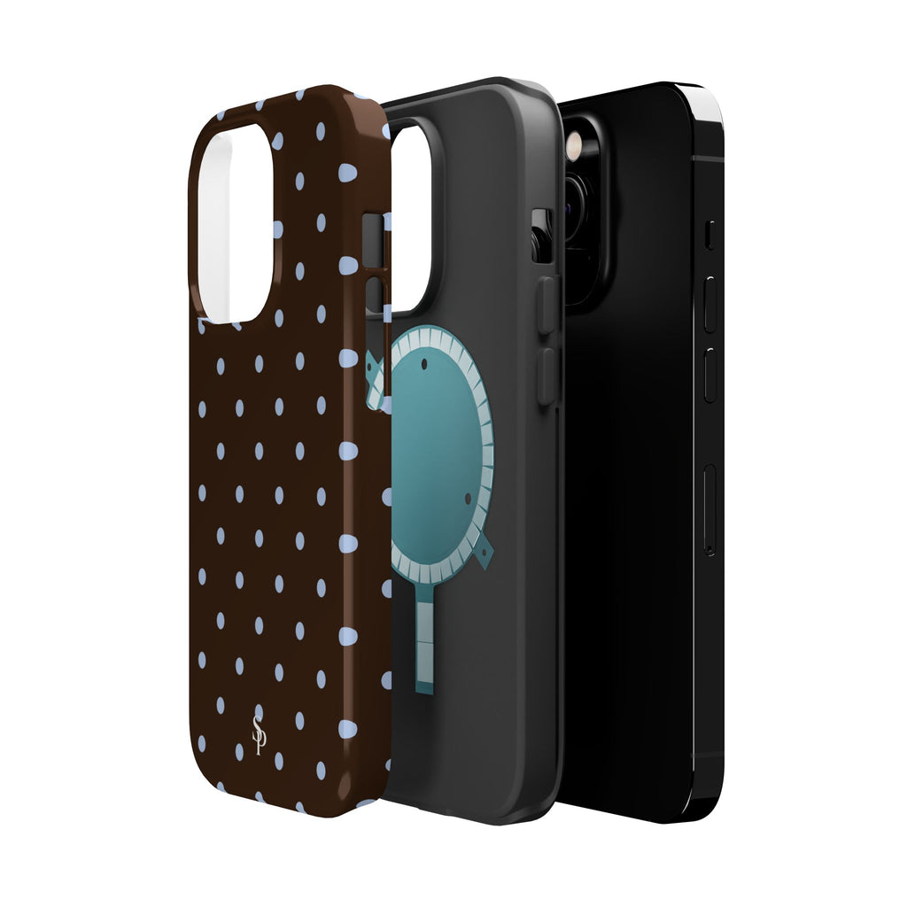 Brown & Light Blue Polka Dot Magnetic Phone Case