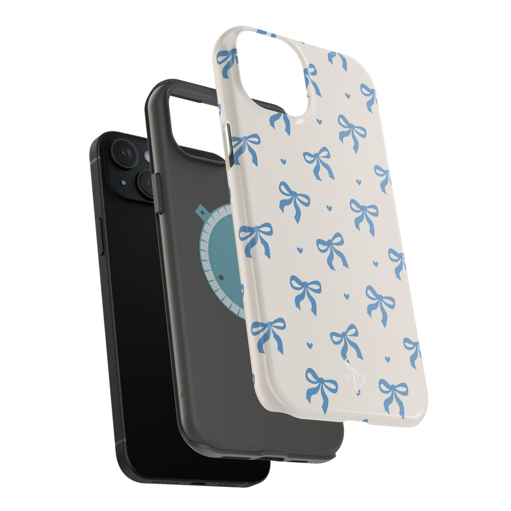 Blue Bow with Small Blue Hearts Magnetic Tough Case