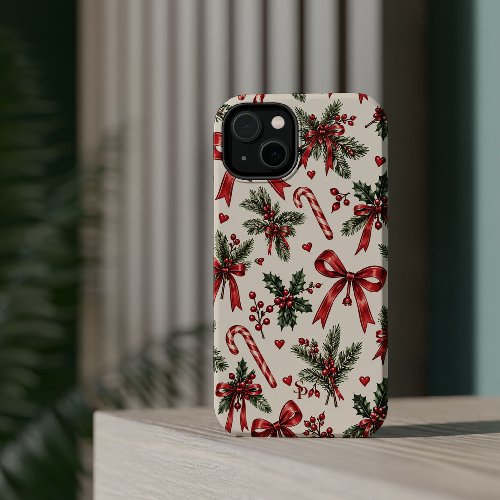 Christmas Candy Cane & Bow Magnetic Phone Case