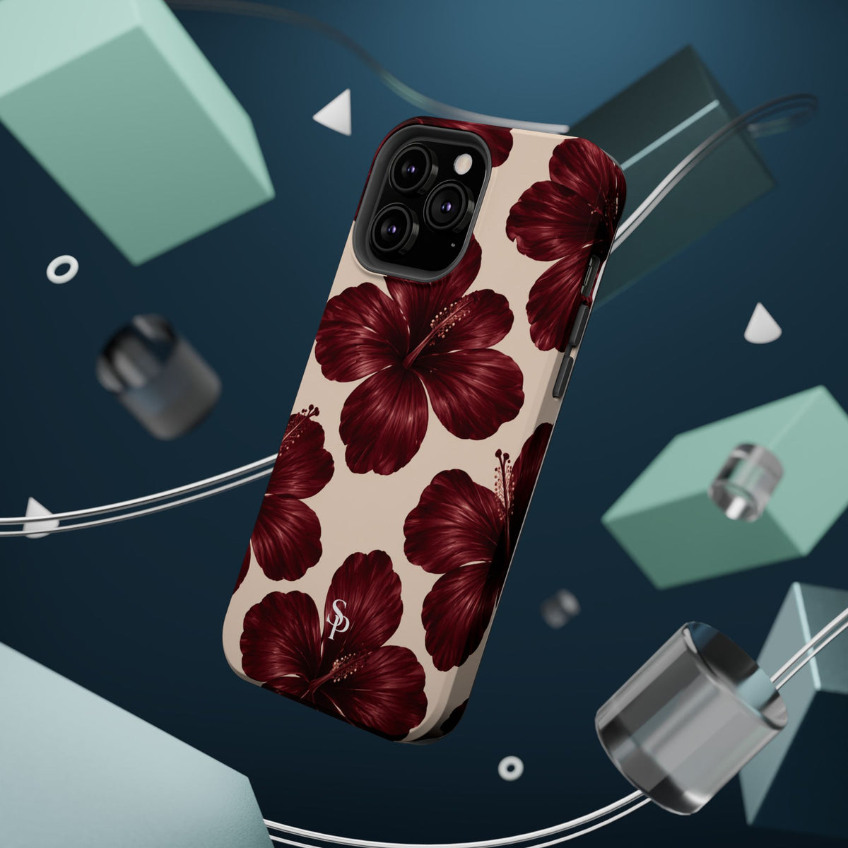 Burgundy Hibiscus Floral Magnetic Phone Case