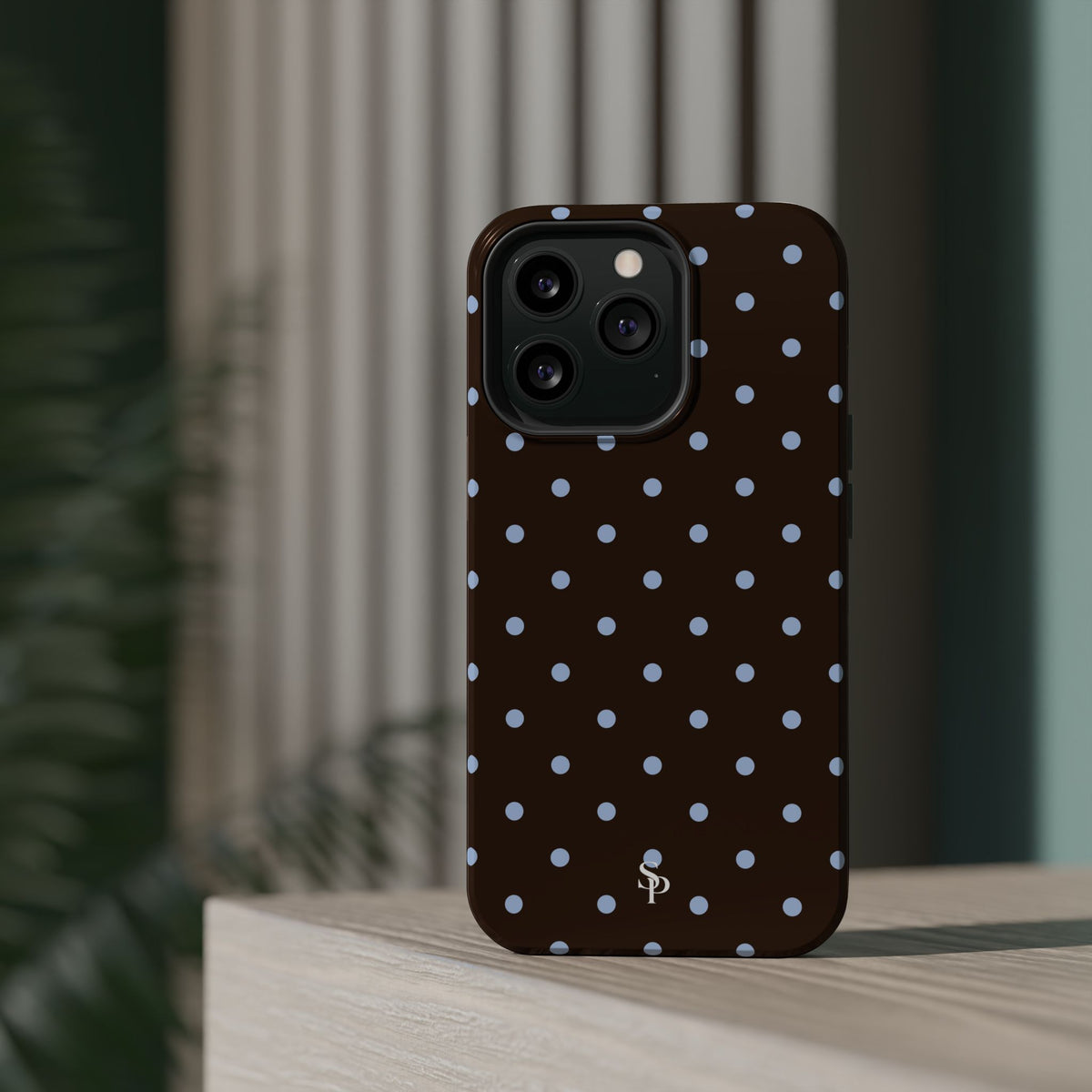 Brown & Light Blue Polka Dot Magnetic Phone Case