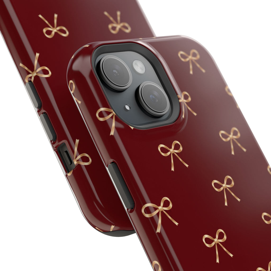 Burgundy Festive Gold Bow Magnetic Phone Case