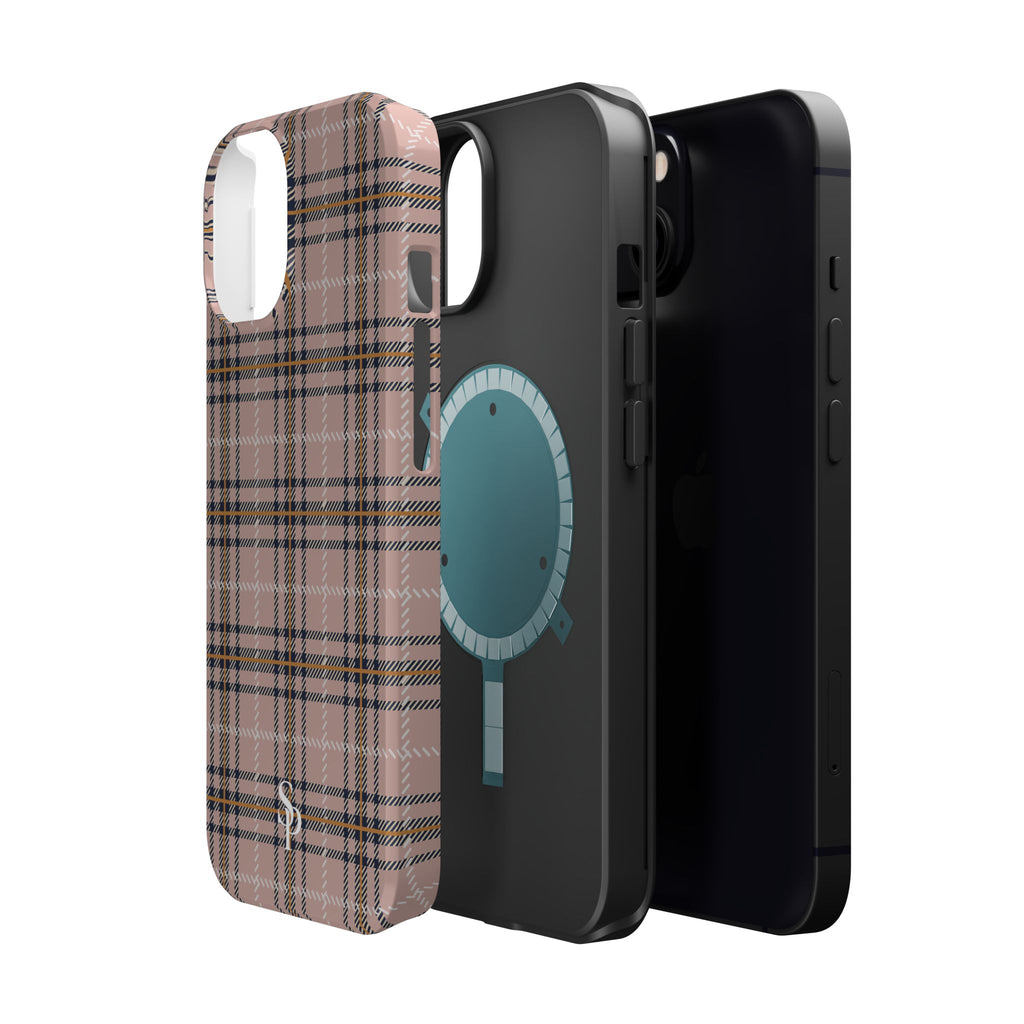 Pink Plaid Magnetic Impact-Resistant Phone Case