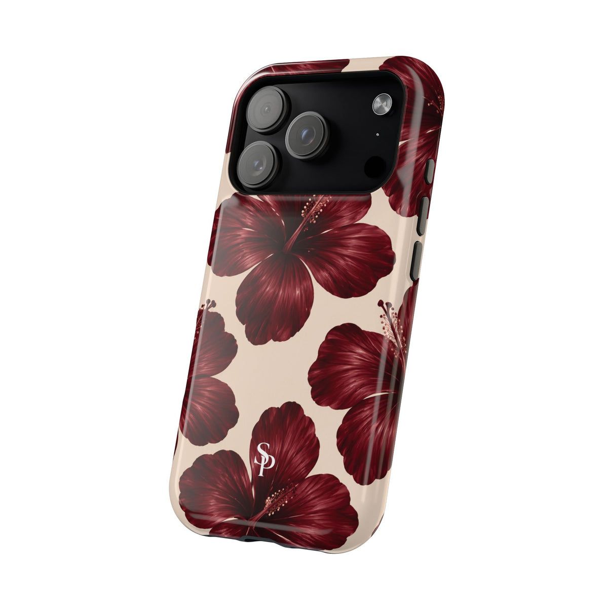 Burgundy Hibiscus Floral Magnetic Phone Case