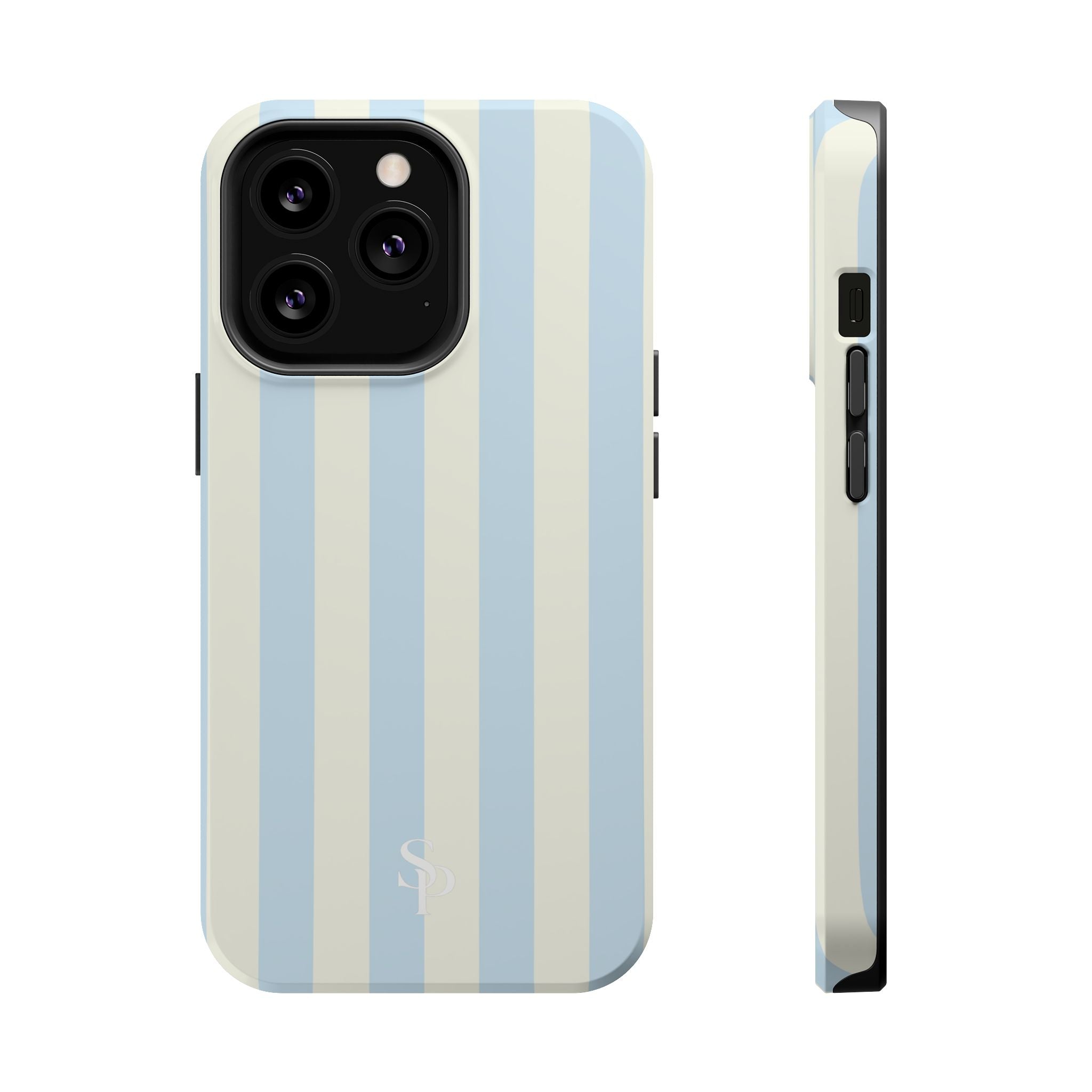 Pastel Blue & Cream Stripe Magnetic Impact-Resistant Phone Case