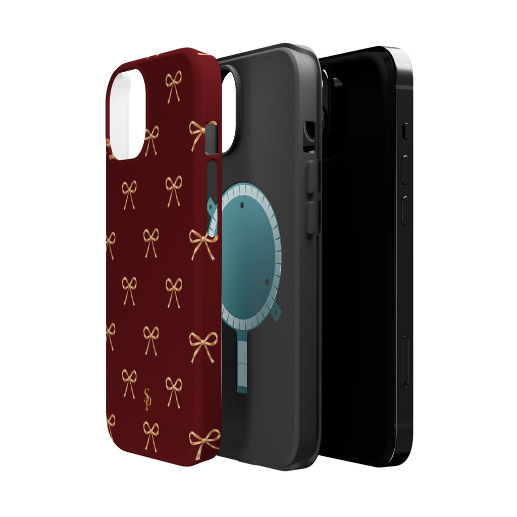 Burgundy Festive Gold Bow Magnetic Phone Case