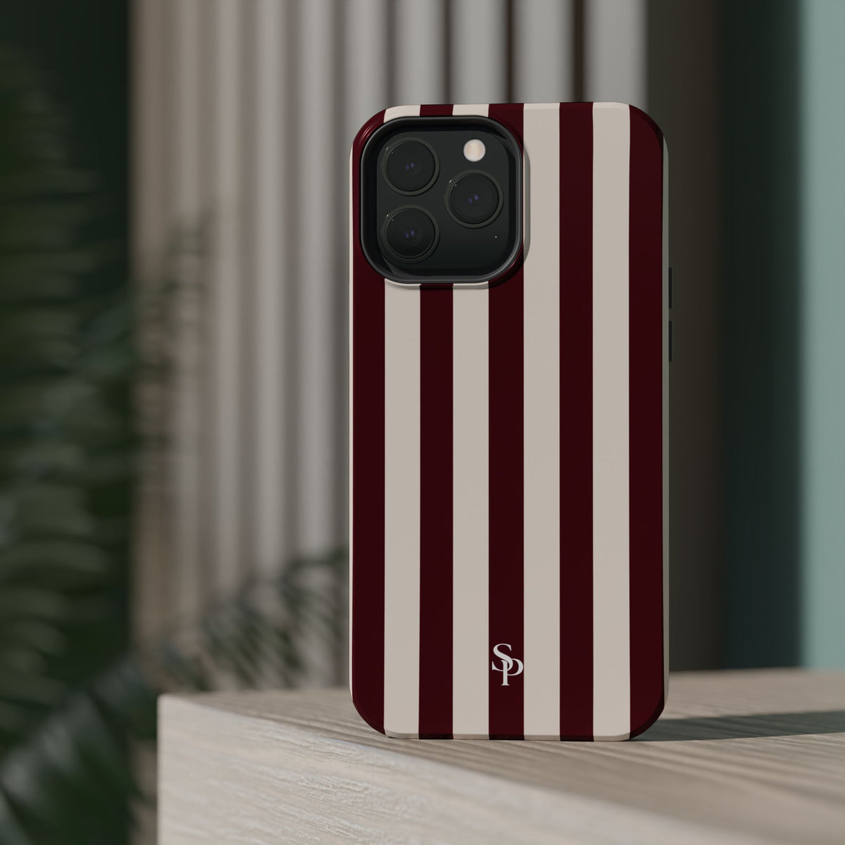 Burgundy Striped Magnetic Phone Case