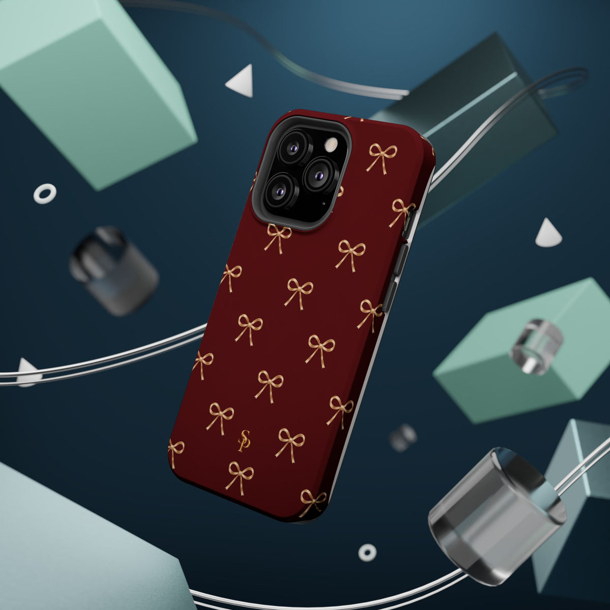 Burgundy Festive Gold Bow Magnetic Phone Case