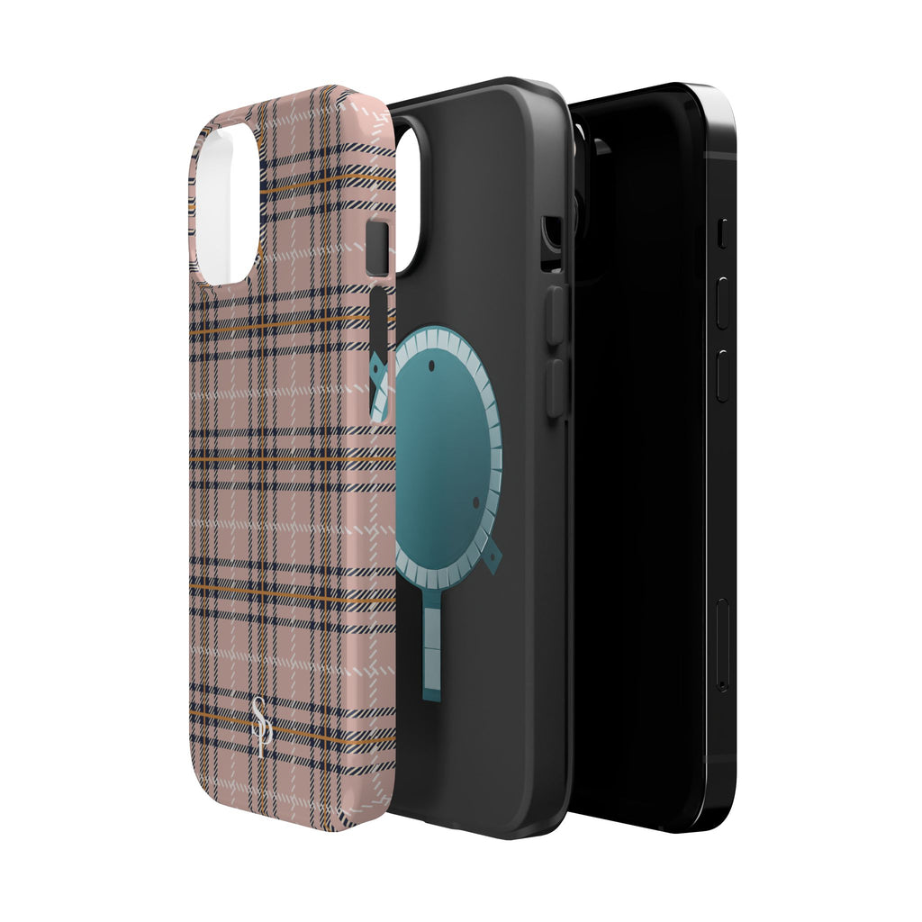 Pink Plaid Magnetic Impact-Resistant Phone Case