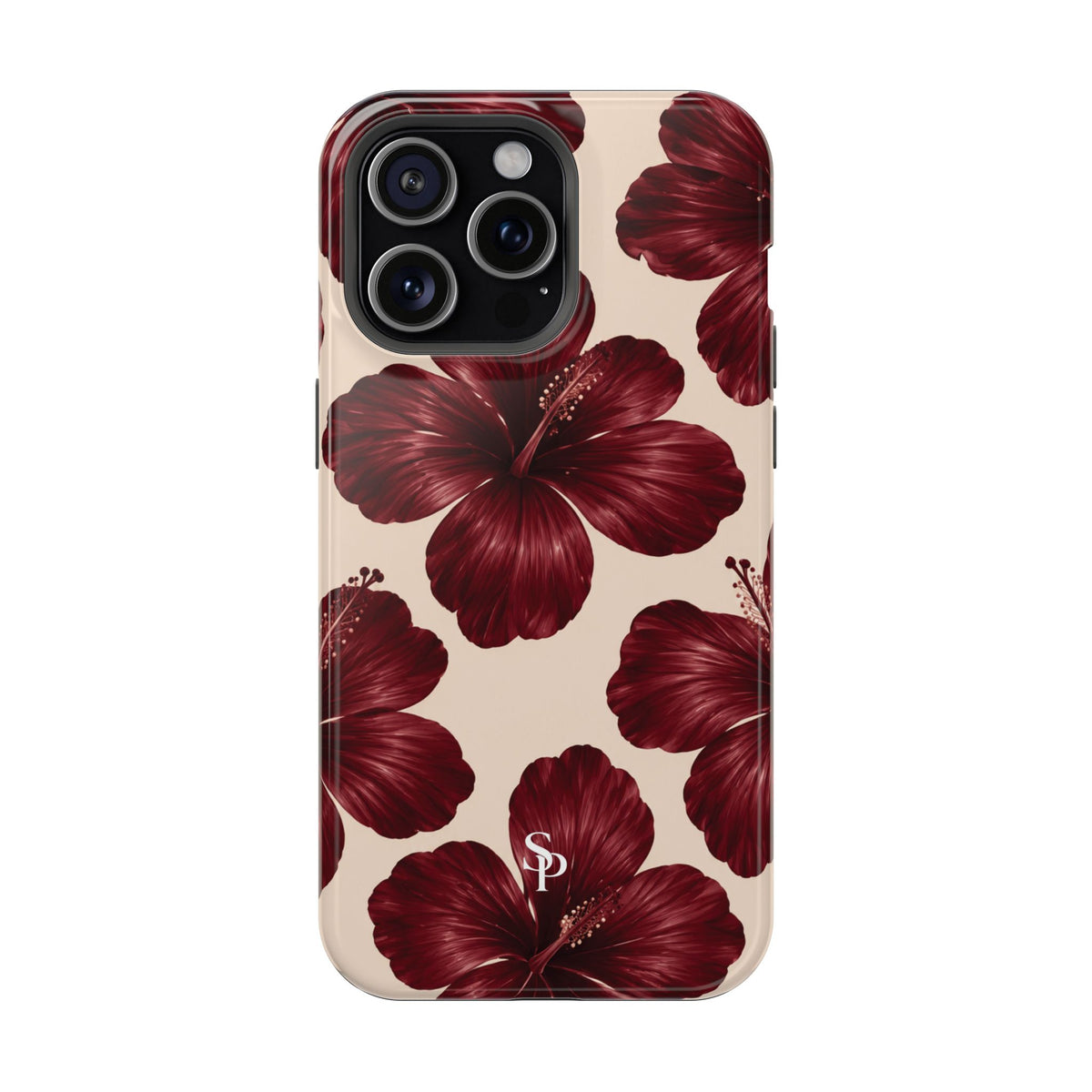 Burgundy Hibiscus Floral Magnetic Phone Case