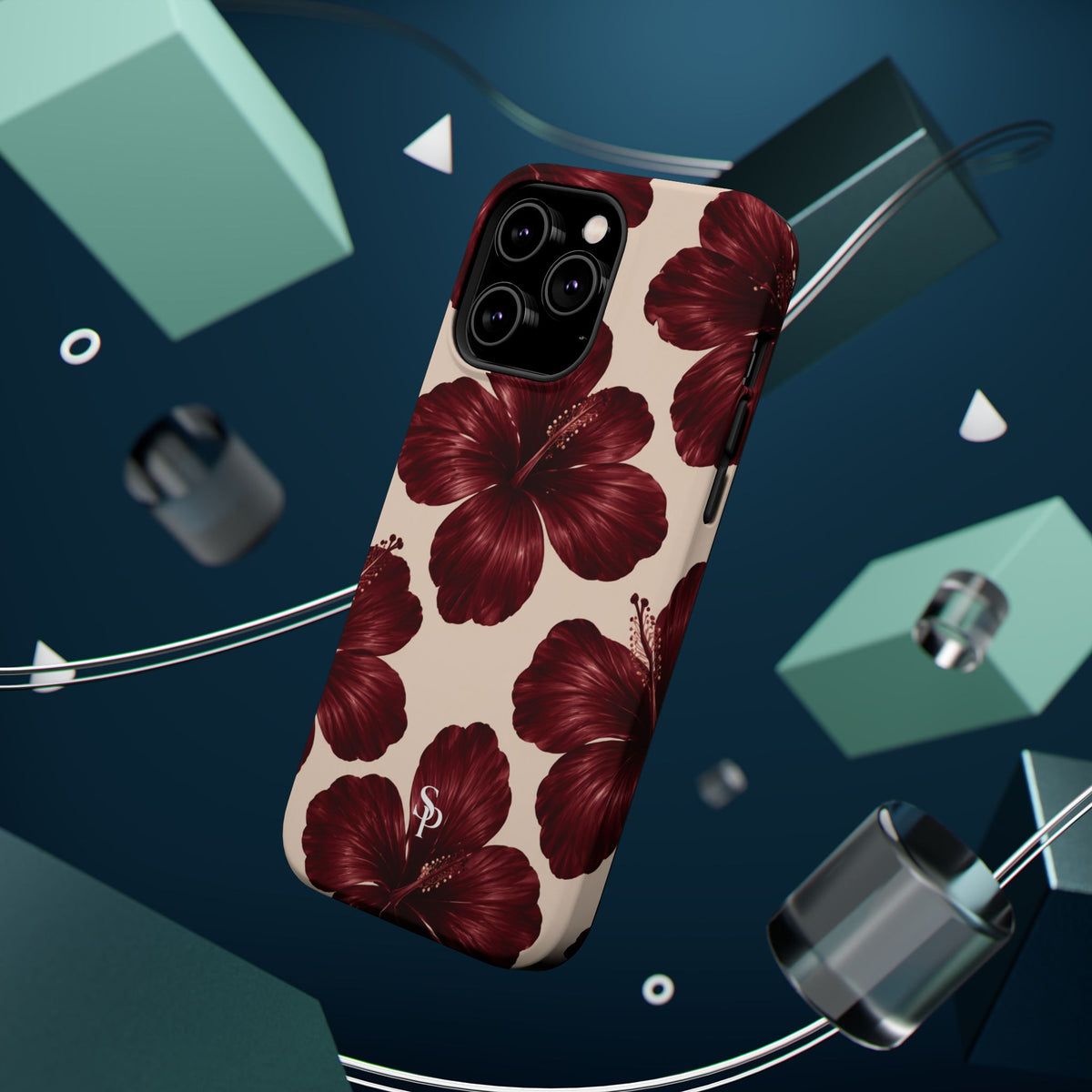 Burgundy Hibiscus Floral Magnetic Phone Case