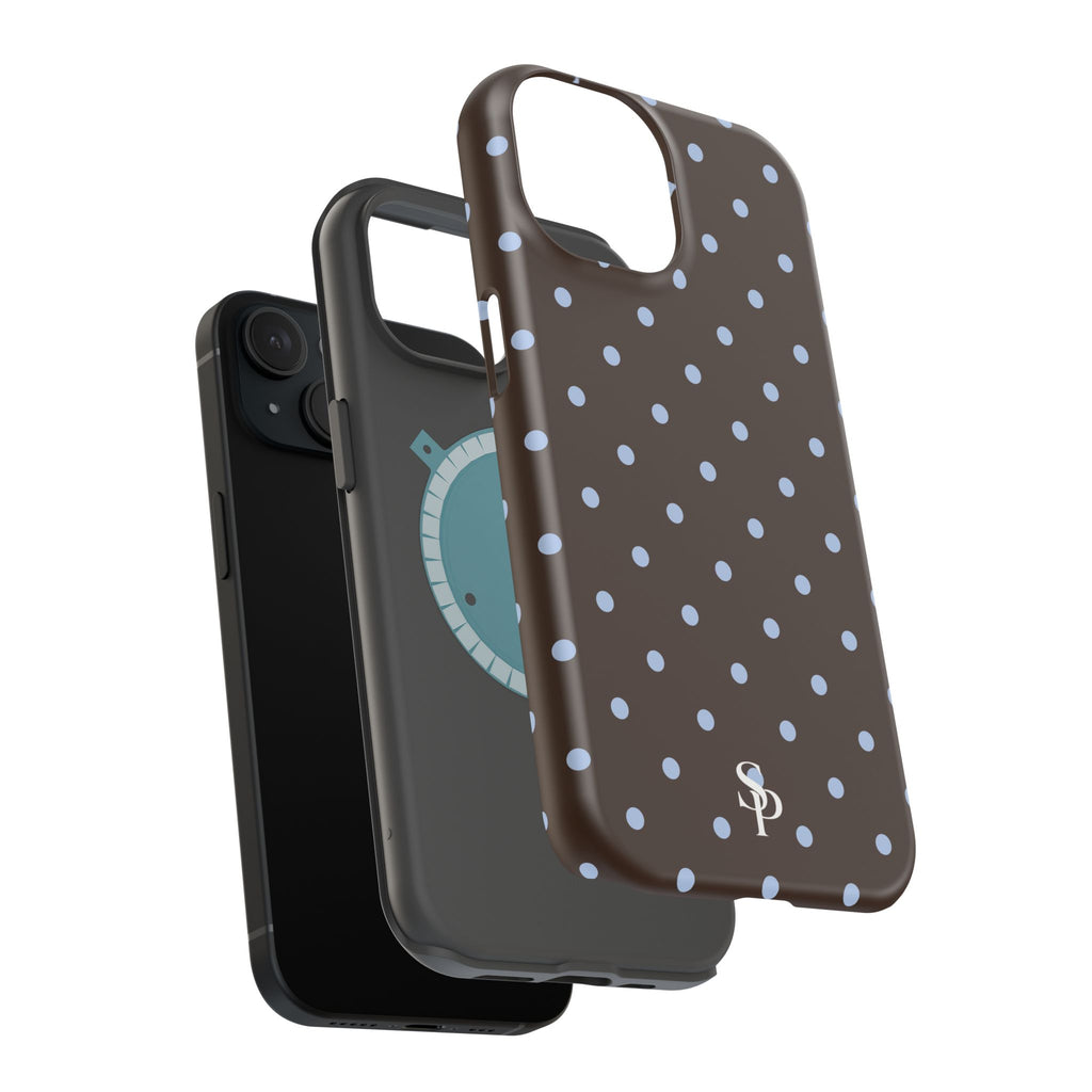 Brown & Light Blue Polka Dot Magnetic Phone Case