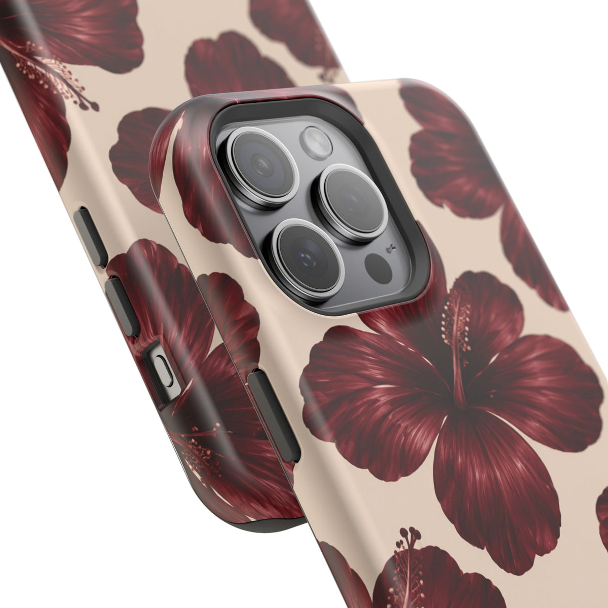 Burgundy Hibiscus Floral Magnetic Phone Case