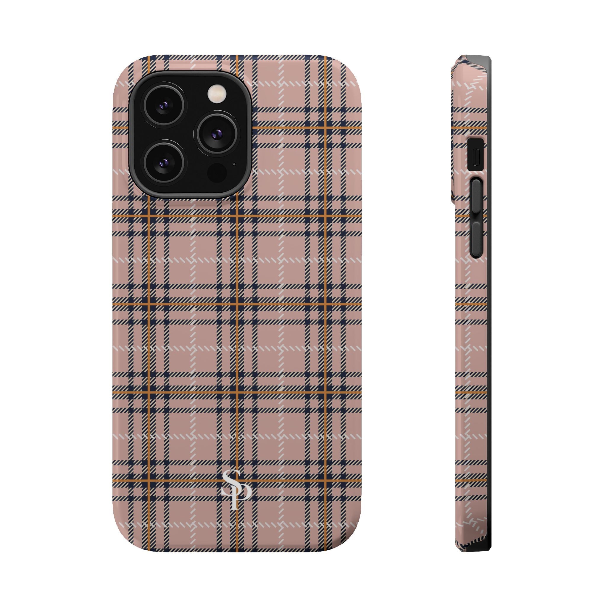 Pink Plaid Magnetic Impact-Resistant Phone Case