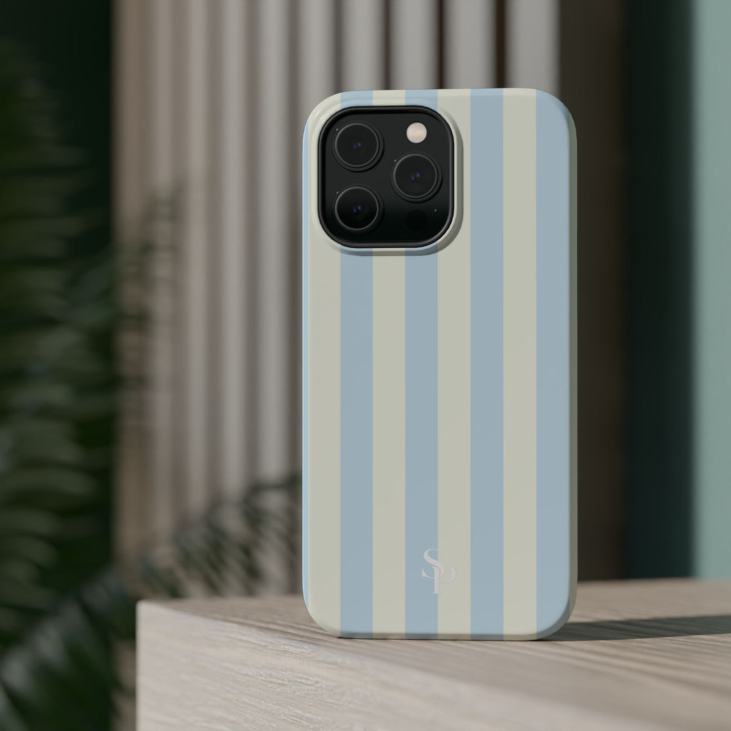 Pastel Blue & Cream Stripe Magnetic Impact-Resistant Phone Case