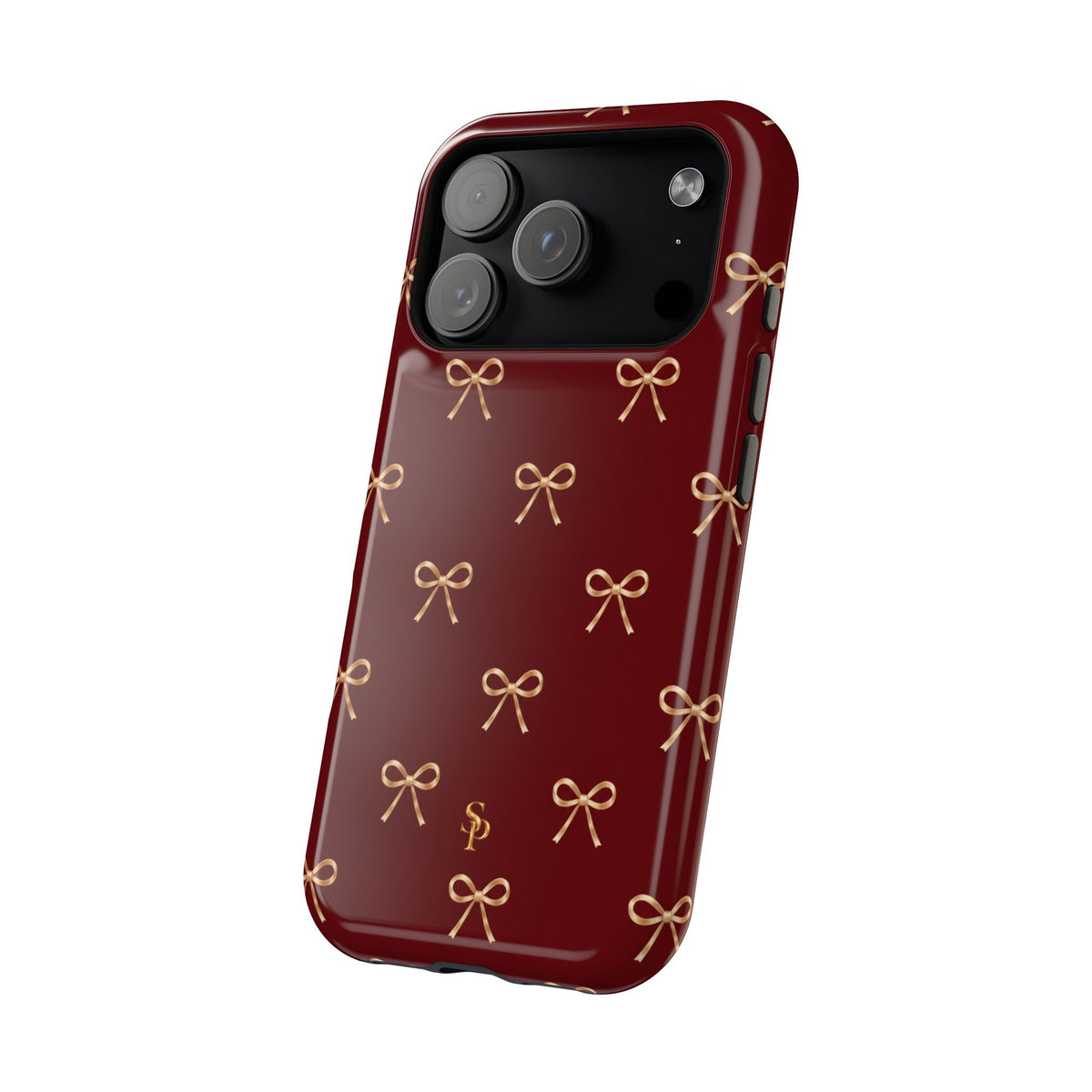 Burgundy Festive Gold Bow Magnetic Phone Case