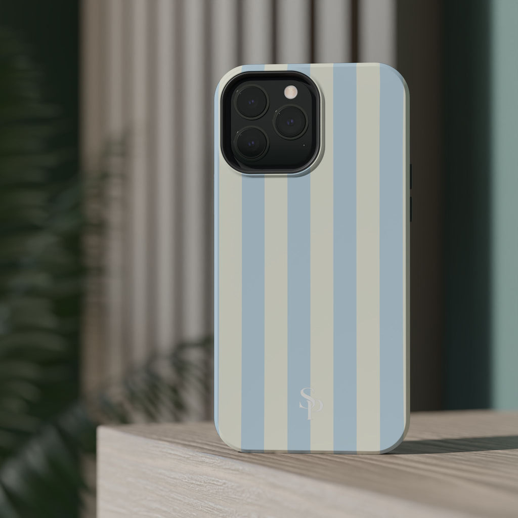 Pastel Blue & Cream Stripe Magnetic Impact-Resistant Phone Case