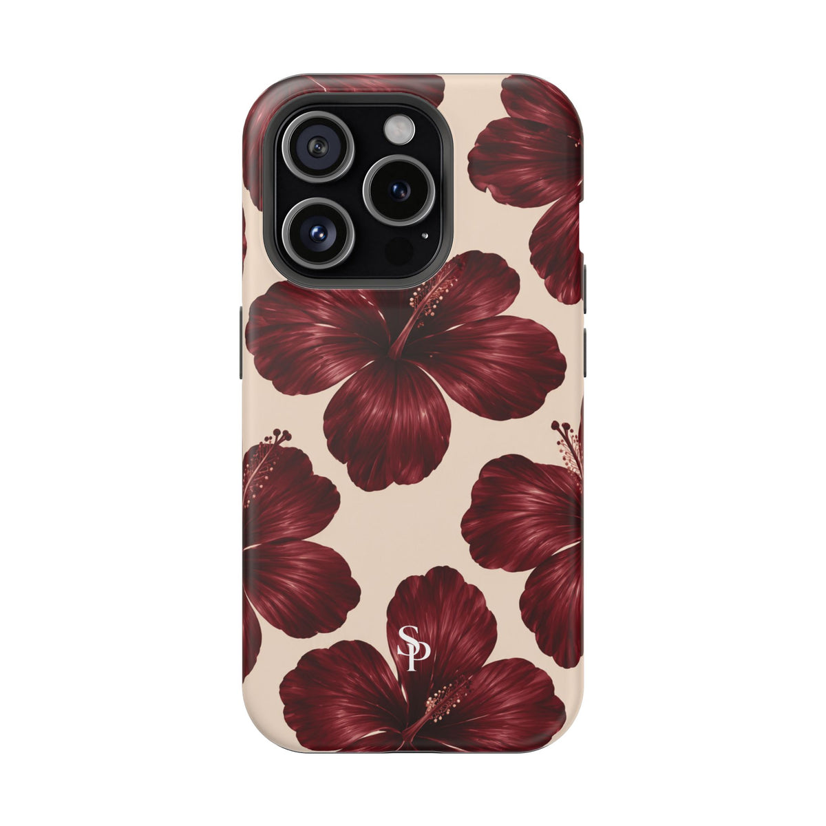 Burgundy Hibiscus Floral Magnetic Phone Case