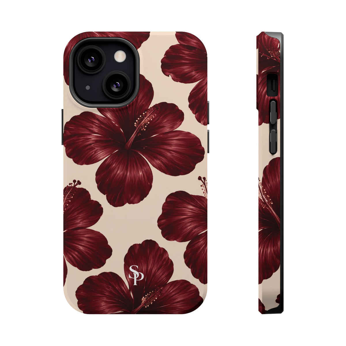 Burgundy Hibiscus Floral Magnetic Phone Case