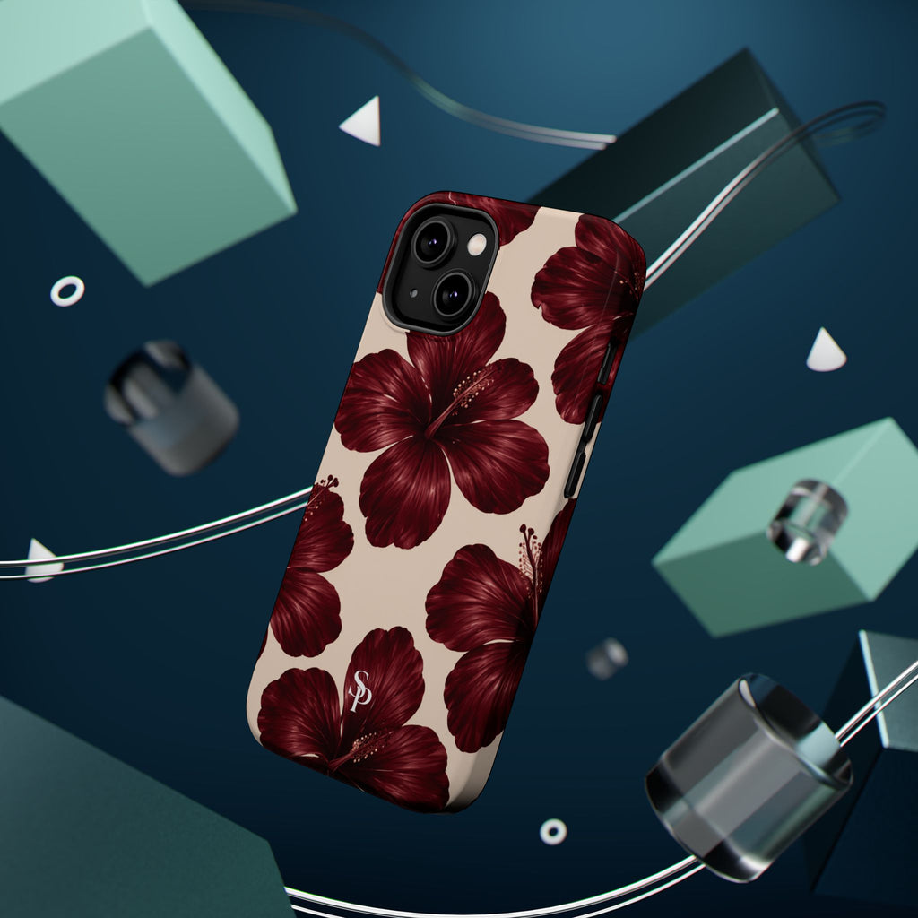 Burgundy Hibiscus Floral Magnetic Phone Case