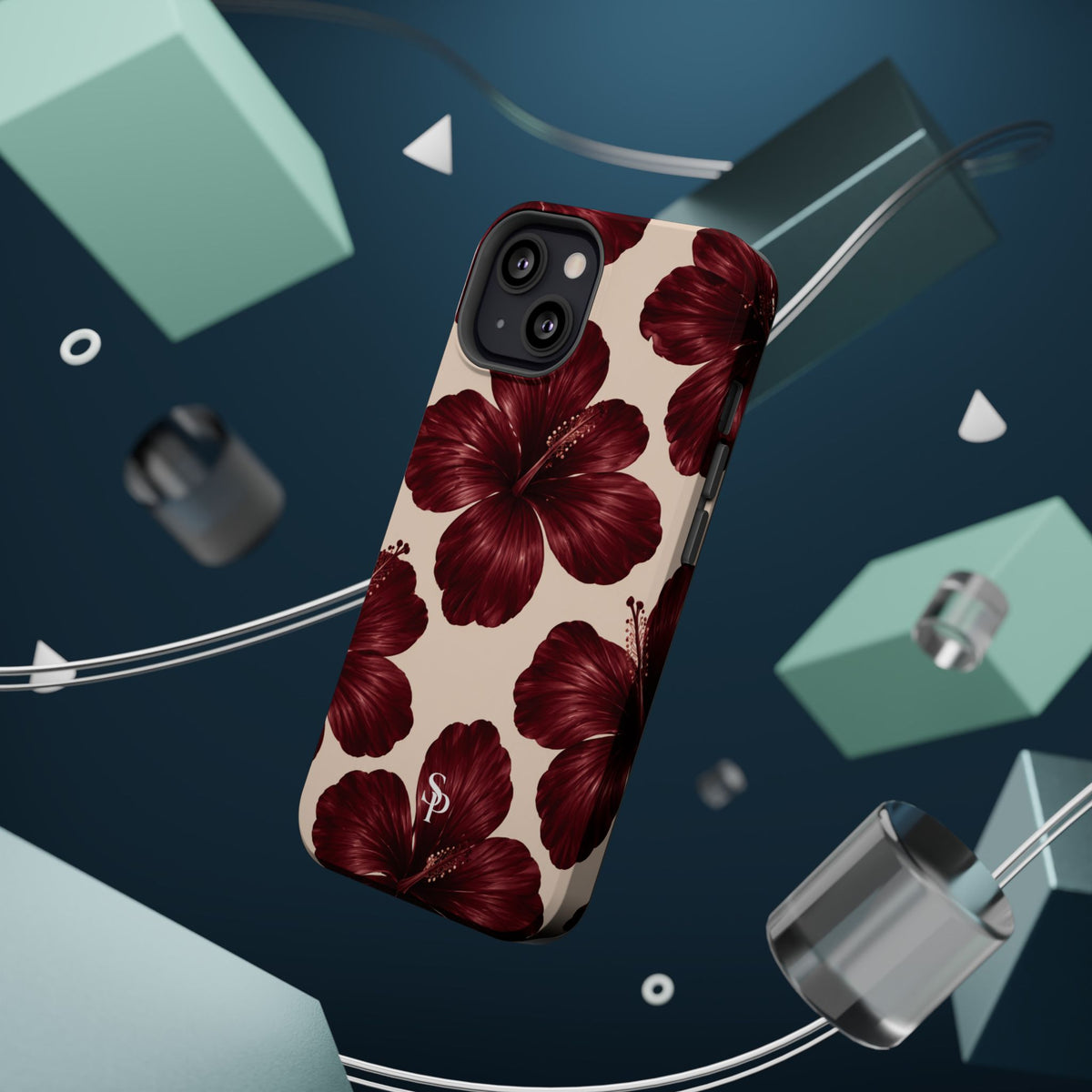 Burgundy Hibiscus Floral Magnetic Phone Case