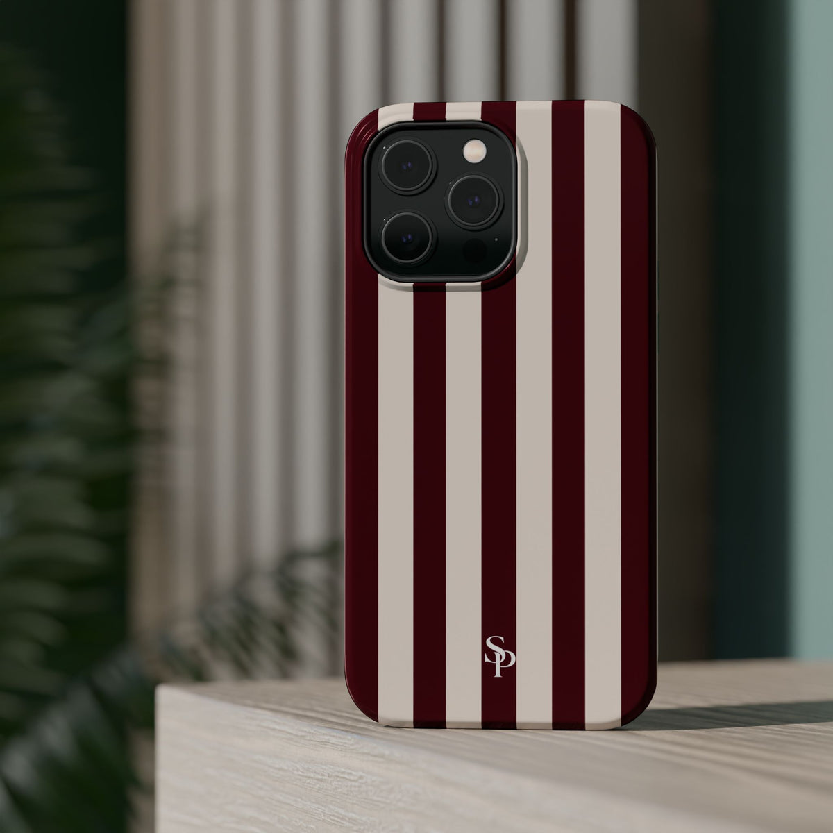 Burgundy Striped Magnetic Phone Case
