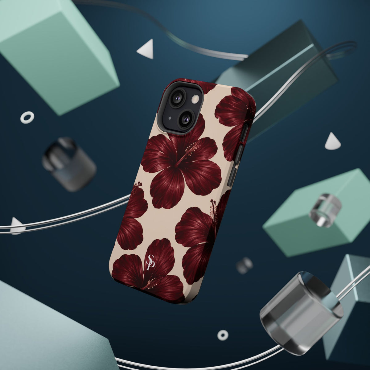 Burgundy Hibiscus Floral Magnetic Phone Case