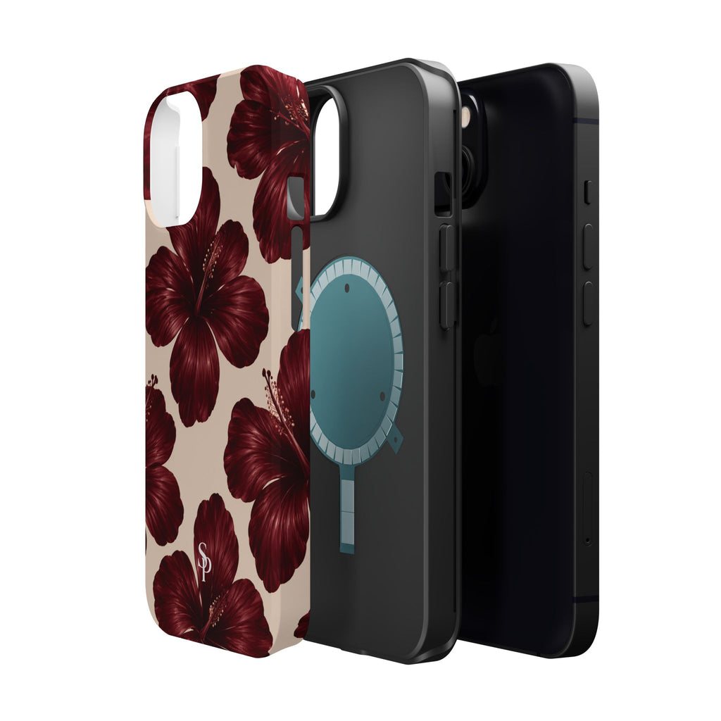 Burgundy Hibiscus Floral Magnetic Phone Case
