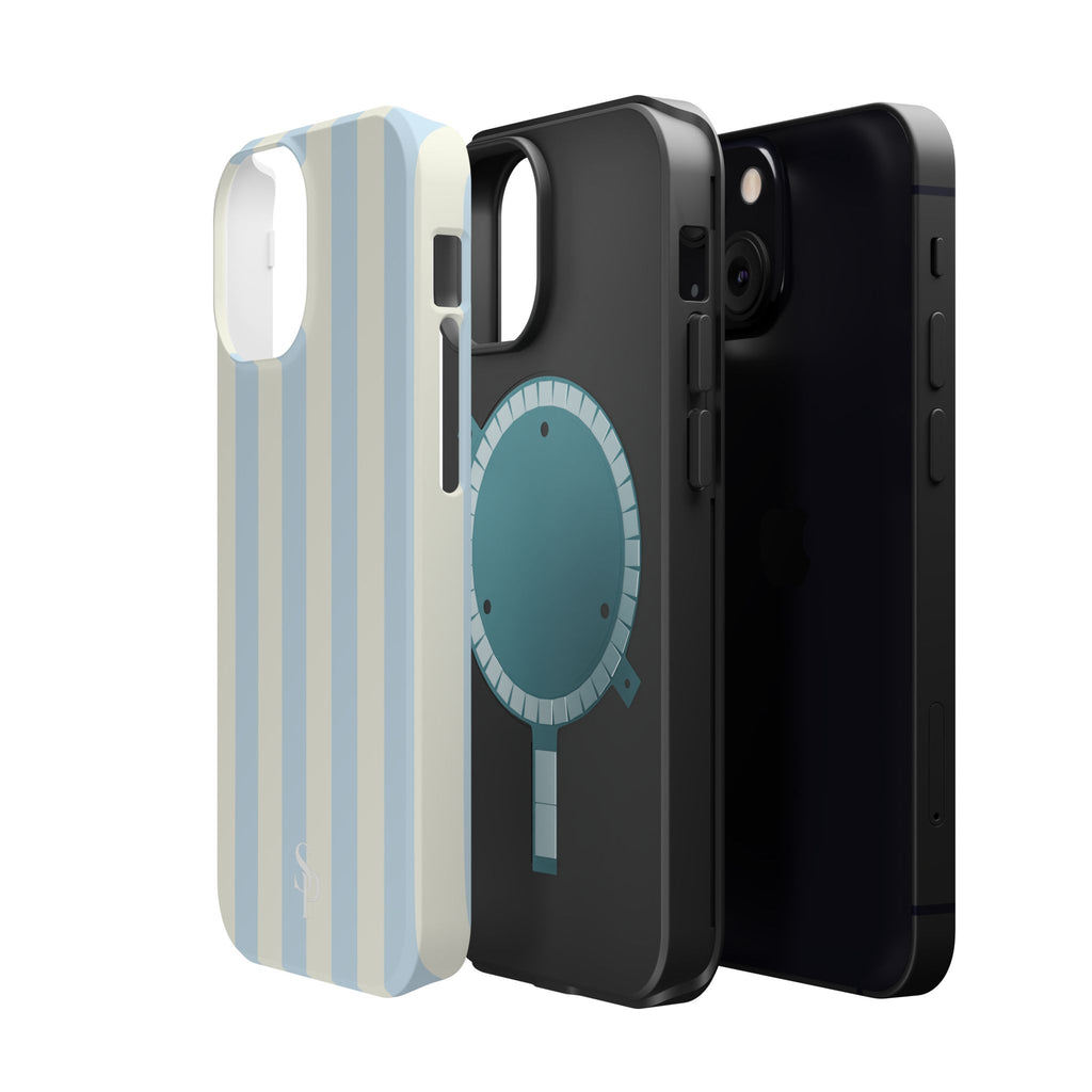 Pastel Blue & Cream Stripe Magnetic Impact-Resistant Phone Case