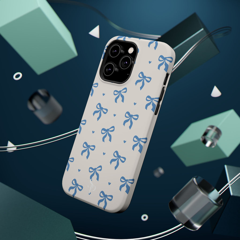 Blue Bow with Small Blue Hearts Magnetic Tough Case