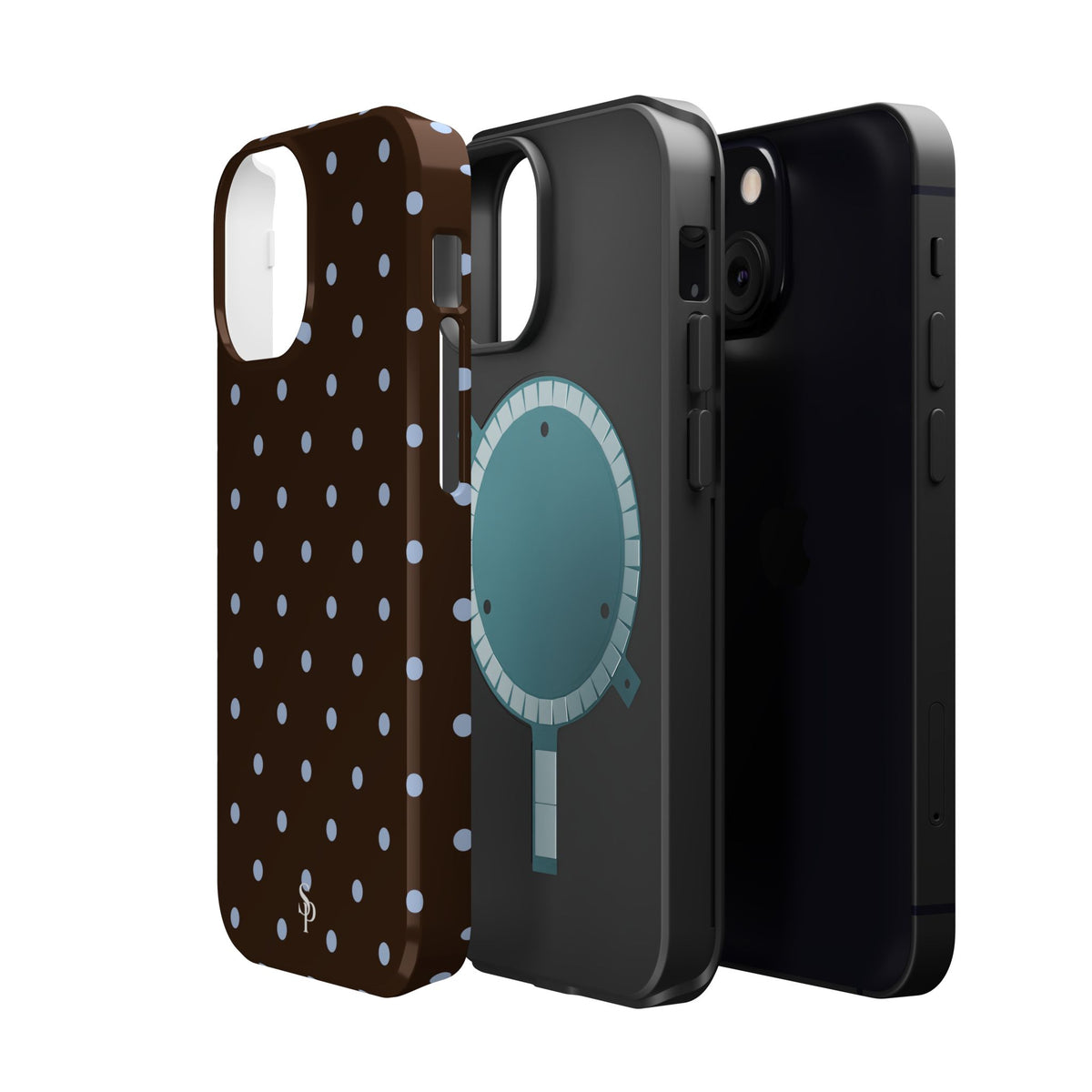 Brown & Light Blue Polka Dot Magnetic Phone Case