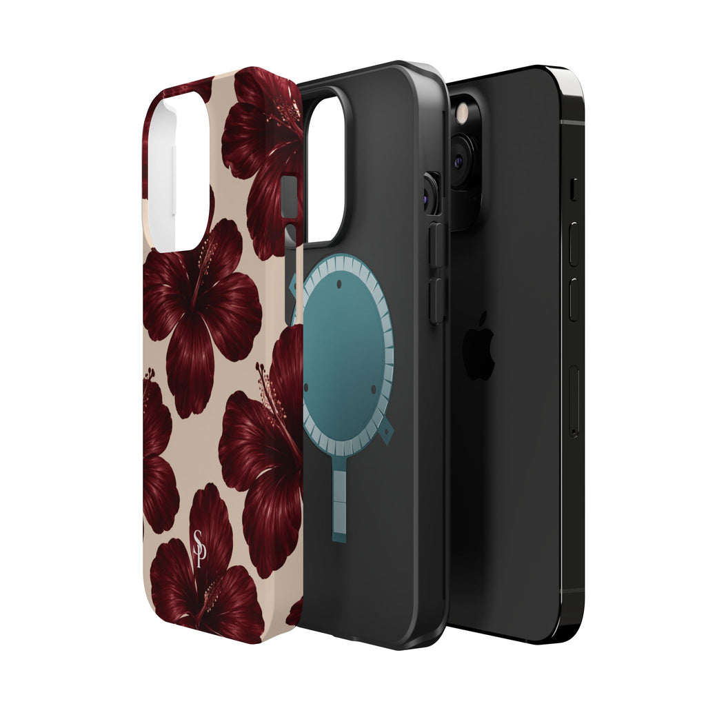 Burgundy Hibiscus Floral Magnetic Phone Case