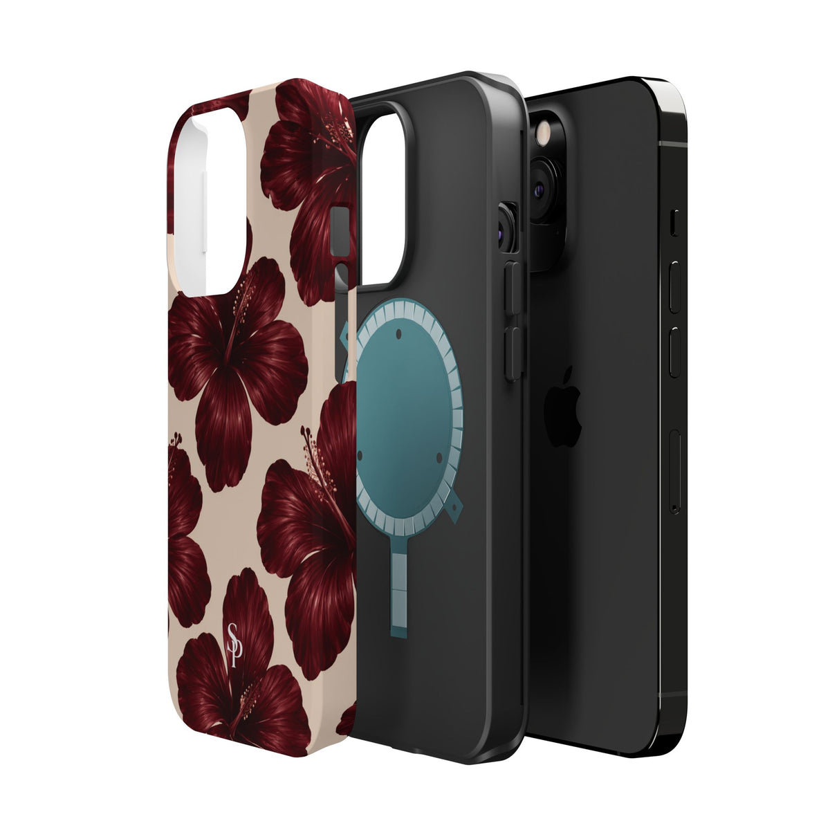 Burgundy Hibiscus Floral Magnetic Phone Case